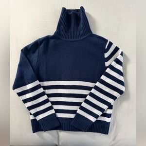 Jumper 1234 Navy and White Striped Wool & Cashmere Turtleneck Sweater